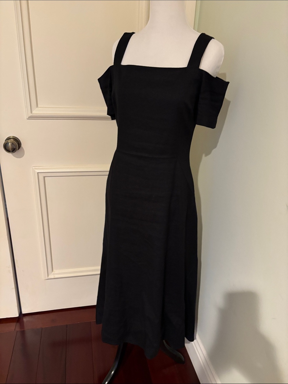 A.L.C. Black Off-Shoulder Square-Neck Midi Dress